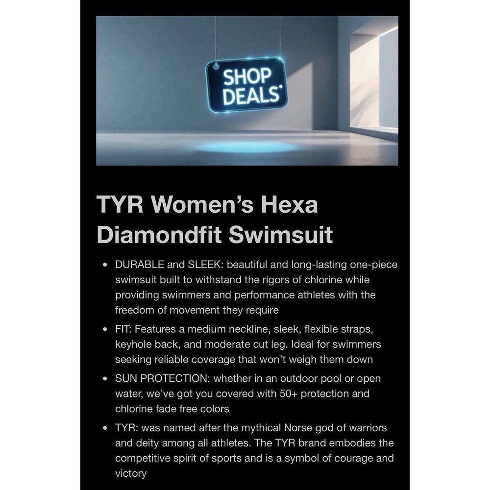 TYR Hexa Diamondfit One Piece Swimsuit Womens Sz M 32 Performance Training New - Picture 10 of 11